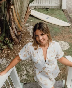 Bella Palm Island Dress | Beige/Off White