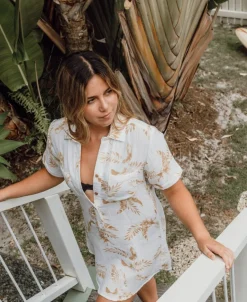 Bella Palm Island Dress | Beige/Off White