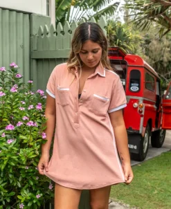 Bella Terry Dress | Coral/White