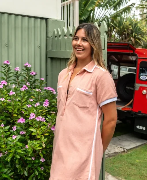 Bella Terry Dress | Coral/White