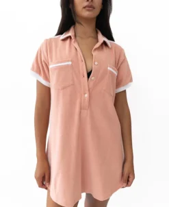 Bella Terry Dress | Coral/White