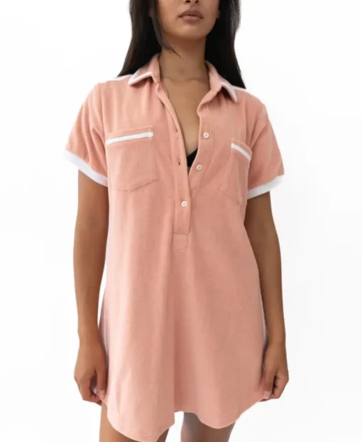 Bella Terry Dress | Coral/White