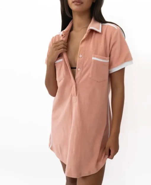 Bella Terry Dress | Coral/White