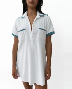 Bella Terry Dress | White/Azure