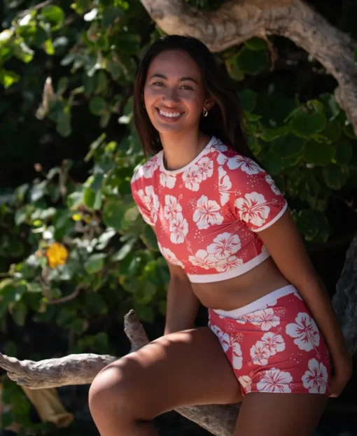 Indie Crop Tee | Hibiscus Wash Red / Beige
