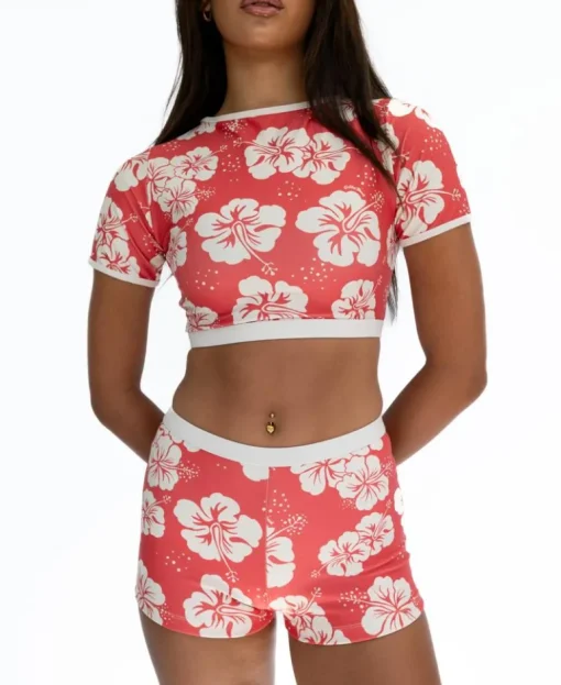 Indie Crop Tee | Hibiscus Wash Red / Beige