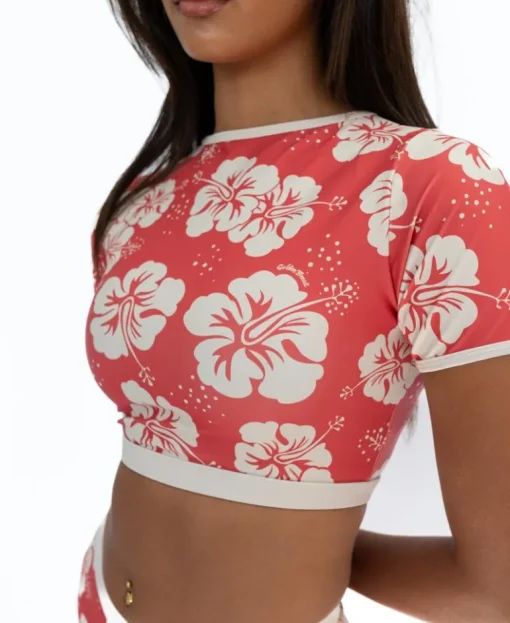 Indie Crop Tee | Hibiscus Wash Red / Beige