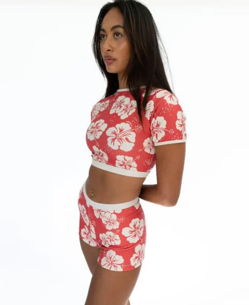 Indie Crop Tee | Hibiscus Wash Red / Beige