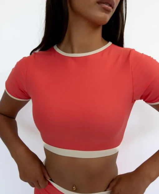 Indie Crop Tee Retro | Surf Red / Off White