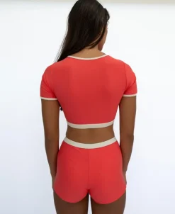 Indie Crop Tee Retro | Surf Red / Off White