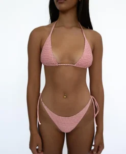 Kellie Tie Side Bottom | Pink Houndstooth