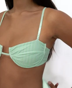 Mischa Bikini Top | Green / White Stripe