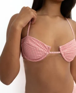 Mischa Bikini Top | Pink Houndstooth
