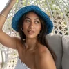 Raffia Bucket Hat with Brim | Blue