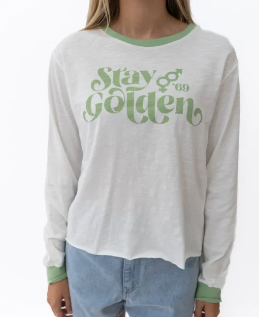 Stay Golden LS | Off White/Moss