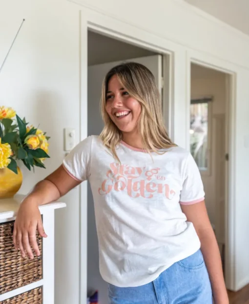 Stay Golden Ringer | Off White/Coral