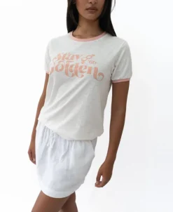 Stay Golden Ringer | Off White/Coral